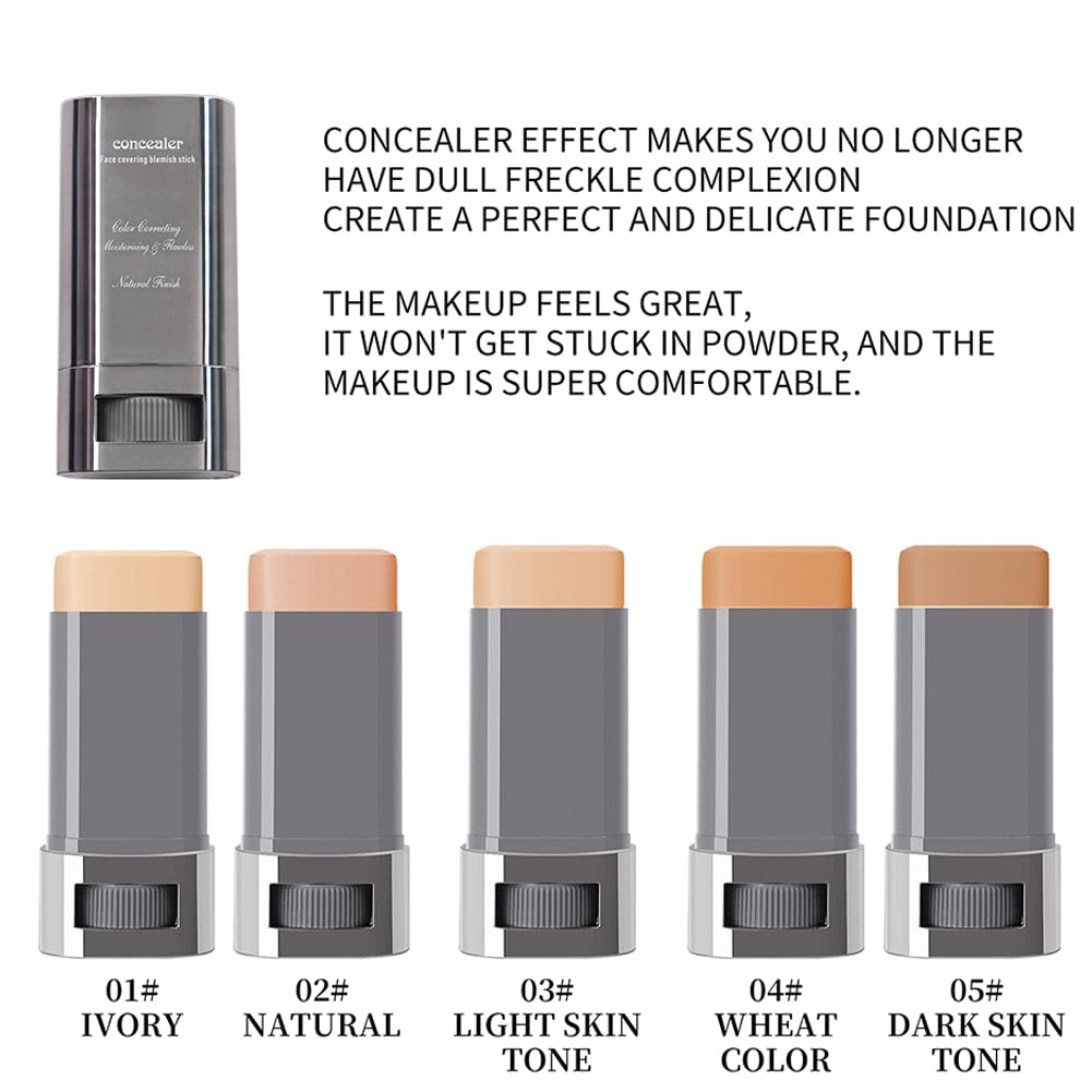 3-in-1 Foundation Stick Beauty Balm Serum Boosts Skin Tone, Solid Tinted Moisturizing Serum Contouring Foundation for Women, Natural Finish, Buildable Medium to Full Coverage(05#DARKSKIN TONE)