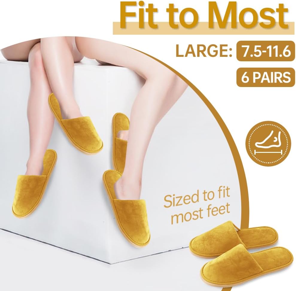 Non-Slip Disposable Slippers - 2-6 Pairs, Washable Velvet Closed Toe for Guests, Hotel & Spa