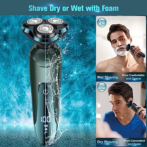 Electric Razor for Men, Cordless Rechargeable 3D Rotary Shaver with LED Display, Wet/Dry Waterproof Men¡¯s Shaving Kit with Pop-Up Trimmer, Ideal Razor Gift for Husband, Dad, Boyfriend