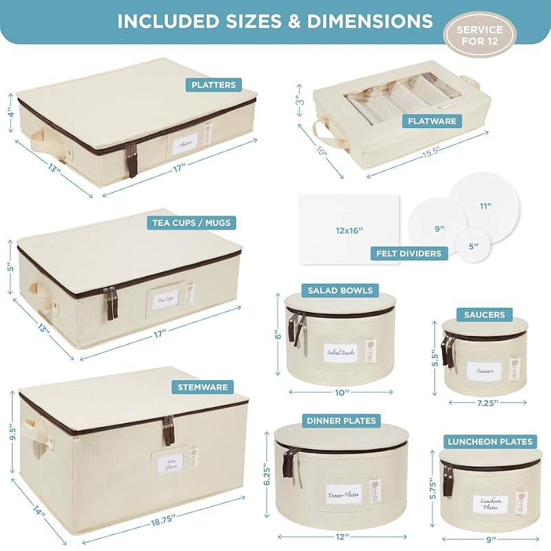 8 Pack Beige Storage Hard Shell Containers - Padded Dishware Moving Boxes