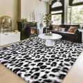 Amearea 6x9 White Fluffy Leopard Rug - Premium Cheetah Print Area Rug