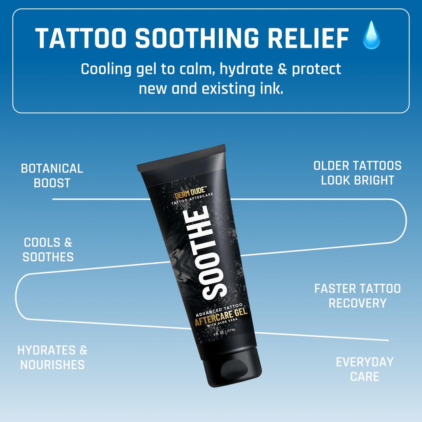Derm Dude Advanced Tattoo Soothing Gel | Alleviates Itchiness Redness & Irritation | Moisturizing & Cooling Non-Greasy Formula with Aloe Vera, Cucumber & Vitamin C | For New & Existing Tattoos - 6 oz