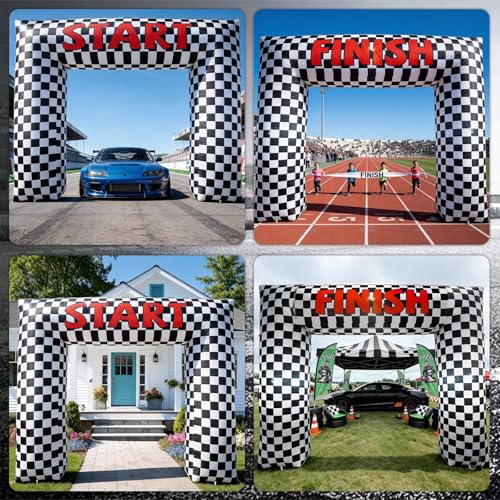 8 Ft Race Car Inflatable Arch with LED Lights Double-Sided Start Finish Line Yard Decor