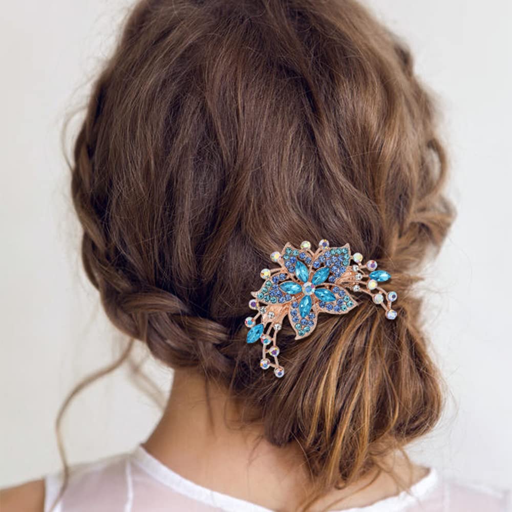 inSowni 6 Pack Luxury Glitter Sparkly Jeweled Gems Rhinestones Decorative Gold Metal Hair Side Combs Slides with Teeth Hair Bun Clips Updo Accessories Crystal Flower Hair Pin Barrettes for Women Girls