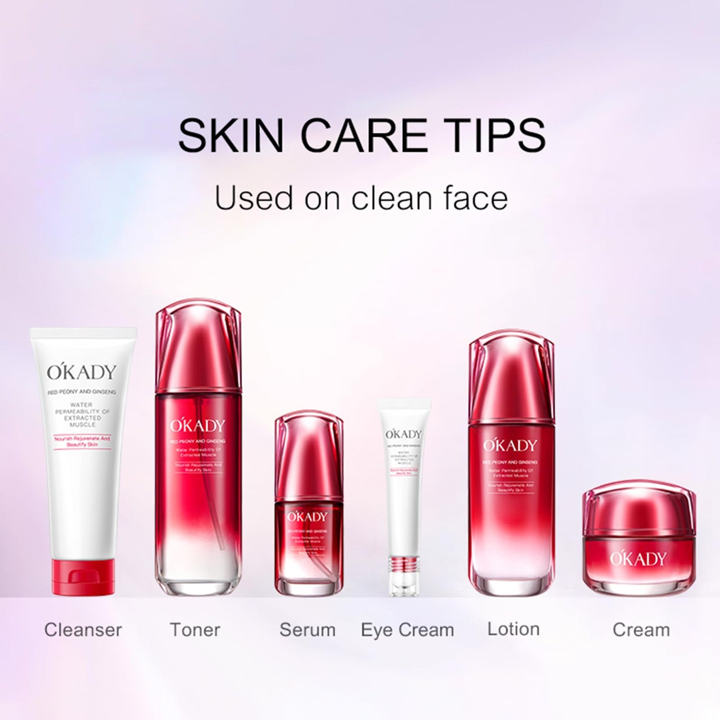 R RadiantRise Ginseng Anti-Aging Skincare Set For Women 6-In-1 Skin Care Kit Moisturizing Reviving Smooth Skin Valentine's Day Gift