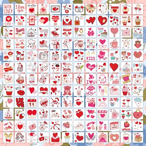 EMOME 408 Individually Wrapped Valentine Temporary Tattoo Stickers for Kids, Cute Heart Temporary Tattoos for Valentine Accessories, Kids Tattoos for Party Supplies Favors Fillers