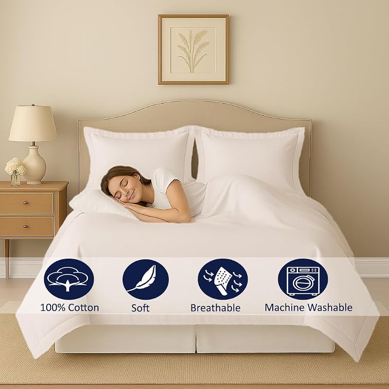 Super King Duvet Cover Set 108x98 White Egyptian Cotton with Hidden Zipper & Corner Ties