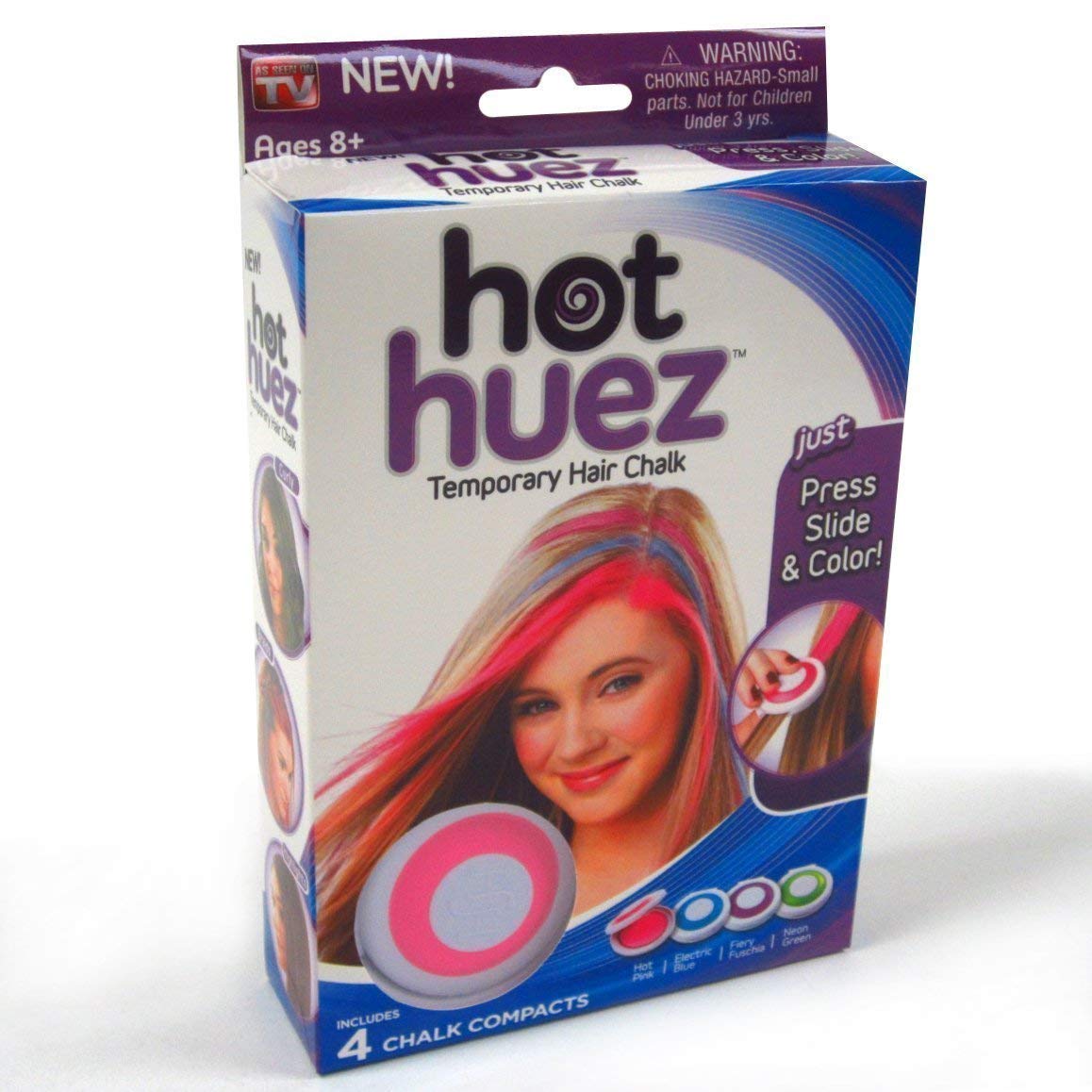 Hot Huez Temporary Hair Chalk - Set of 4 Colors: Blue, Green, Pink, Yellow
