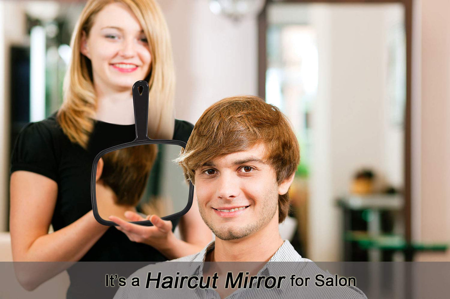 PROTECLE Hand Mirror, 10.3" L x 7.4" W Salon Barber Hairdressing Handheld Mirror with Handle, Square Black