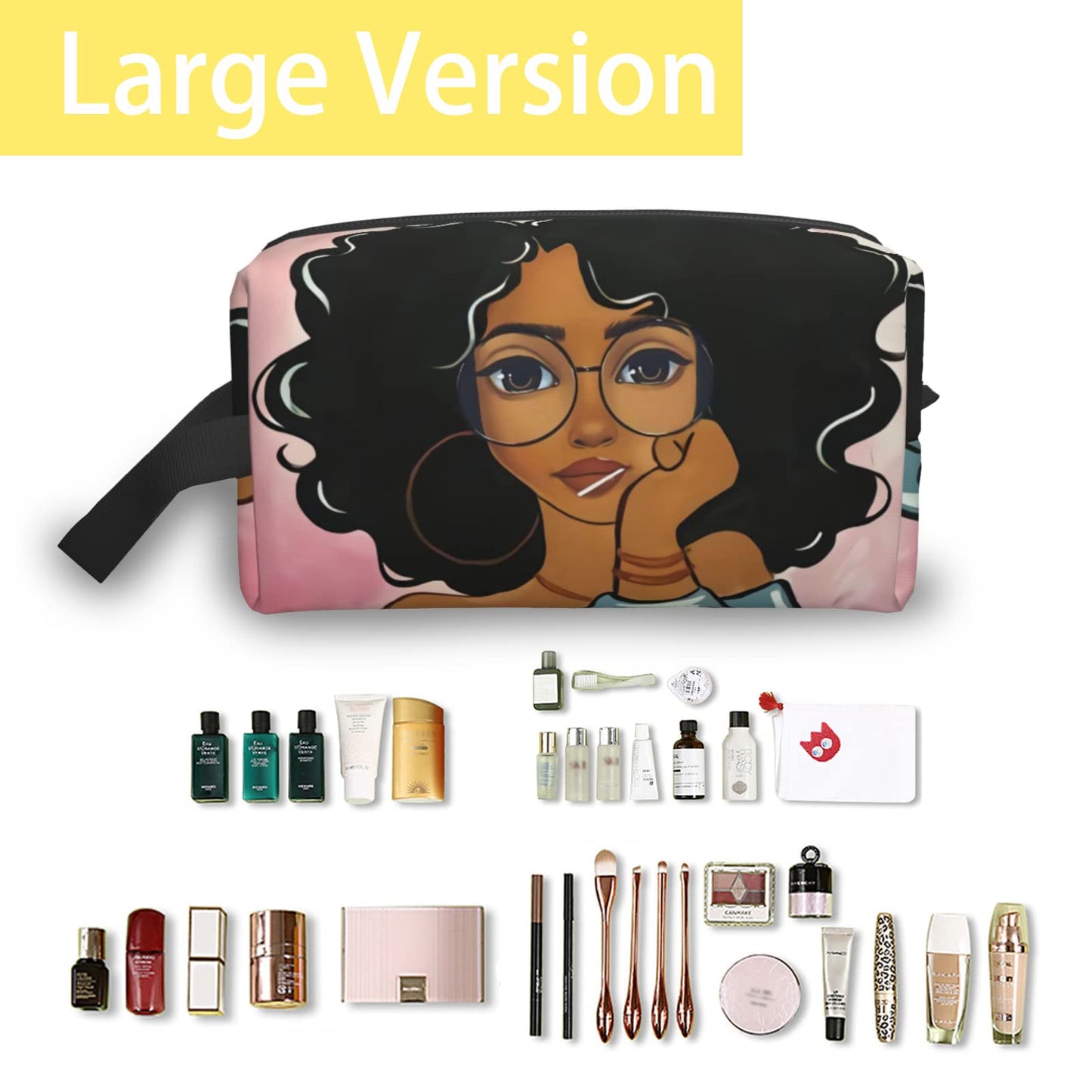 African Melanin Women Cosmetic Bag, Black African Women Makeup Bag, Toiletry Canvas Makeup Bags, Zipper Cosmetic Pouch Reusable Organizer for Week Inspirational Gifts