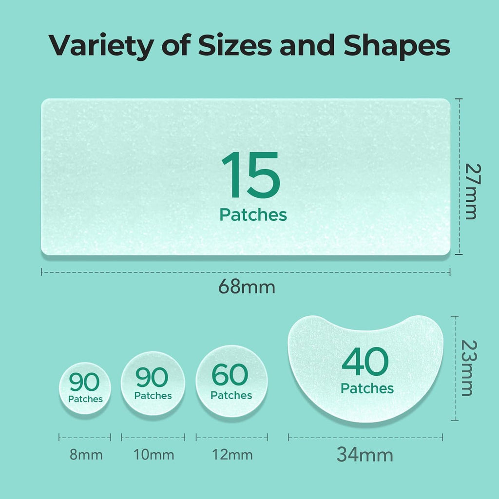 TKTK Large Pimple Patches for Face, 68 x 27 mm XL Hydrocolloid Bandages, Big Acne Patches for Body, Forehead, Chin, Nose, Chest and Back Blemish Zit Breakouts (Strip, Contoured, Dot 5 Sizes 136 Count)