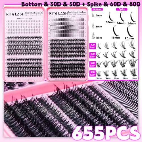 DIY Lash Extension Kit 1930Pcs Cat Eye Spike Bottom Lashes | Lash Clusters Set with Bond & Seal
