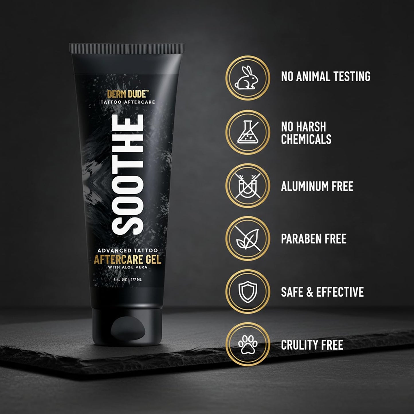 Derm Dude Advanced Tattoo Soothing Gel | Alleviates Itchiness Redness & Irritation | Moisturizing & Cooling Non-Greasy Formula with Aloe Vera, Cucumber & Vitamin C | For New & Existing Tattoos - 6 oz