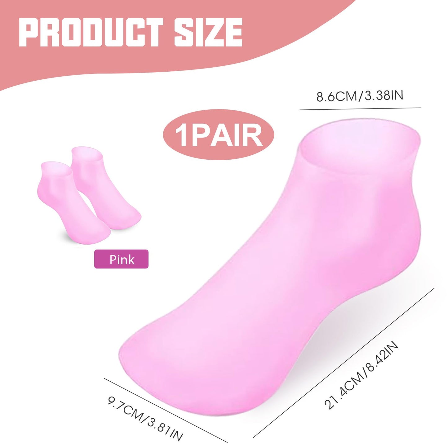 Silicone Moisturizing Sock 1 Pair Reusable Foot Care Socks for Dry Cracked Feet - Softening Calluses & Rough Skin for Home Spa & Pedicure, Pink