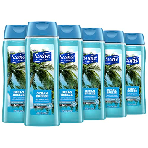 Suave Essentials Ocean Breeze Body Wash 6 Pack - Fresh Oil Blend, Vitamin E & Algae, Old Packaging
