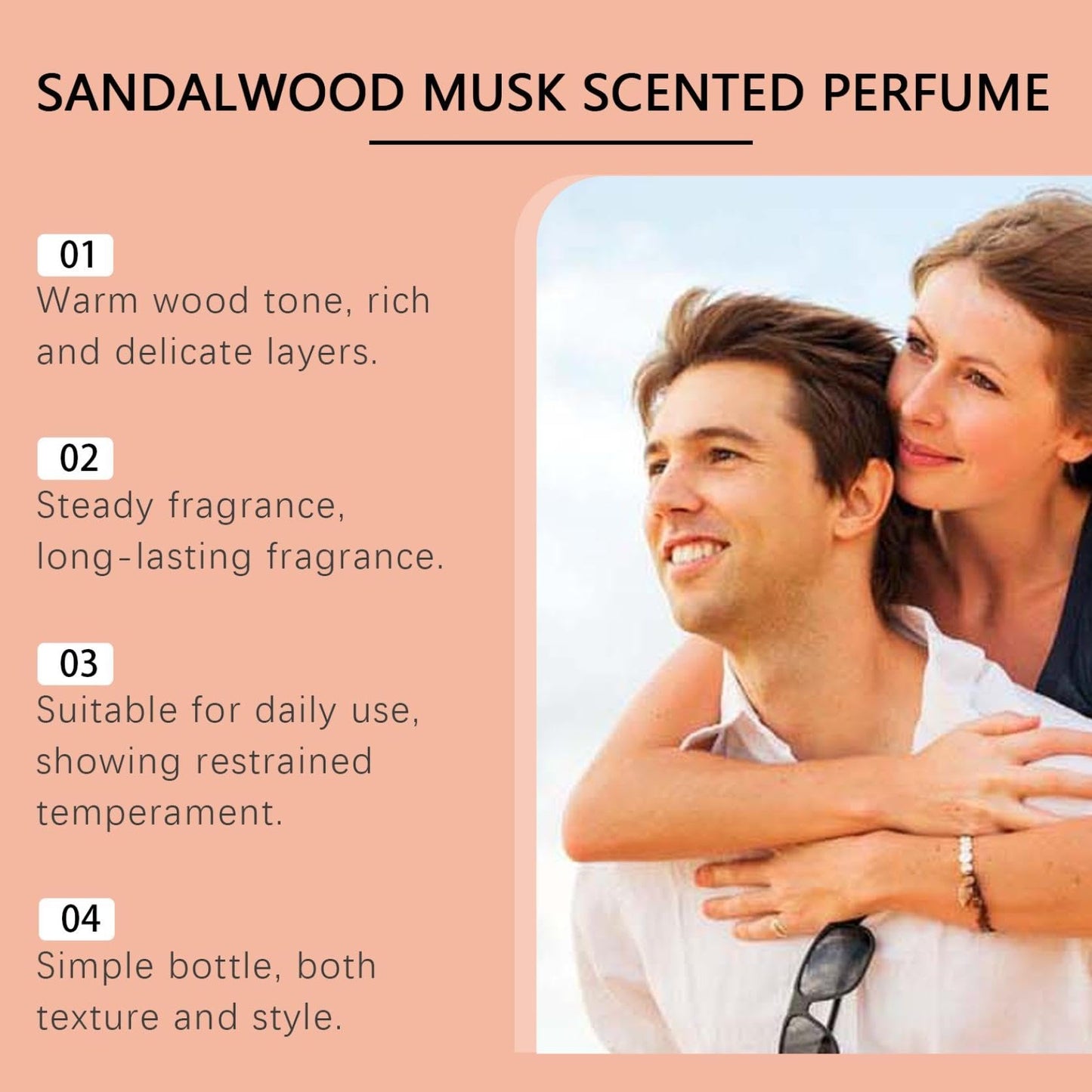 Sandalwood Musk Eau de Parfum Spray for Men & Women, Vanilla Perfume, Charm Cologne Eau De Toilette, Sandalwood Musk Arabian Perfume (1pc)