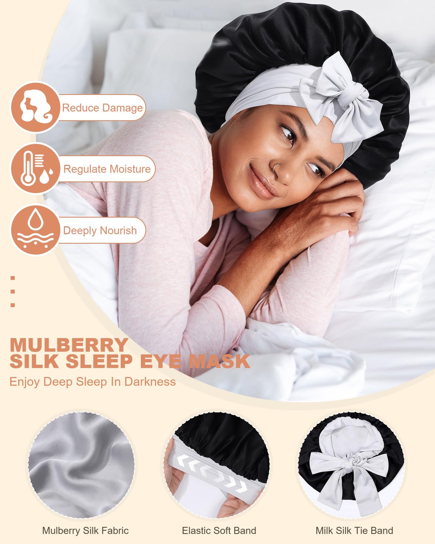 Mulberry Silk Bonnet Sleeping Women Curly Hair Bonnets Tie Band Double Layer Reversible Sleep Bonnet Silk Hair Wrap Sleep Cap