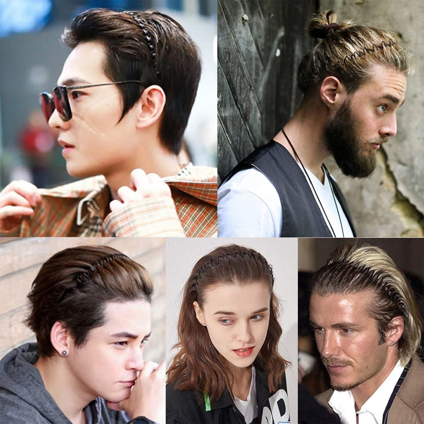 KELUBATU Metal Headbands for Men Fashion Headband for Women, Unisex Wavy Hair Bands Outdoor Sports Head Bands Simple Elastic Non-Slip Hair Accessories (6 Pack)