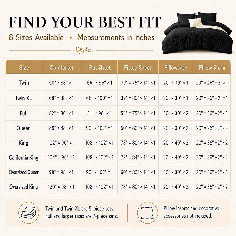 Oversized King Comforter Set Black - 7-Piece Bed in a Bag, CozyLux Variation: Black+Oversized King