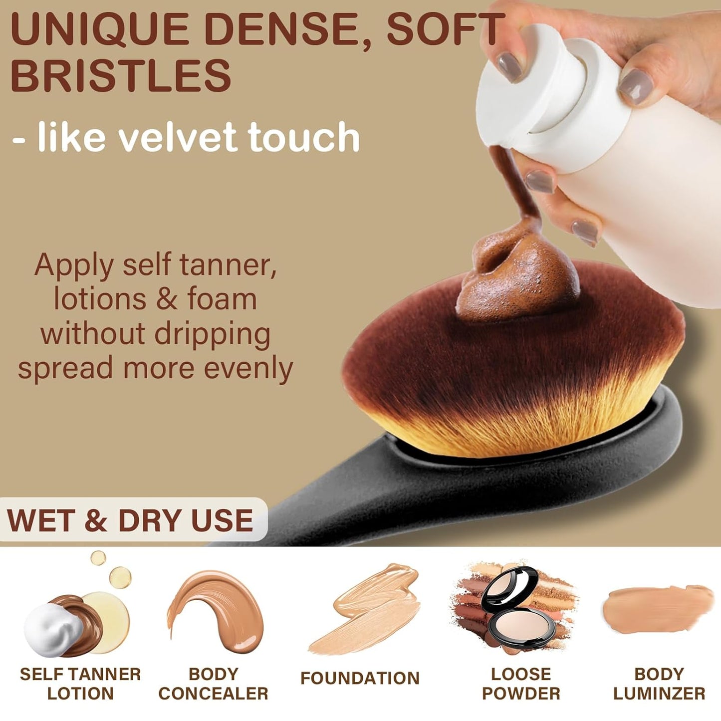 Extra Large Kabuki Brush for Self Tanner & Sunscreen - Wide-Headed Applicator for Even Lotion Application