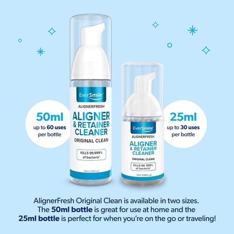 EverSmile AlignerFresh Original Clean Foam – Cleaner Compatible w/Invisalign and All Clear Aligners & Retainers – Eliminates Bacteria, Whitens Teeth, Fights Bad Breath – 50ml (1 Pack)