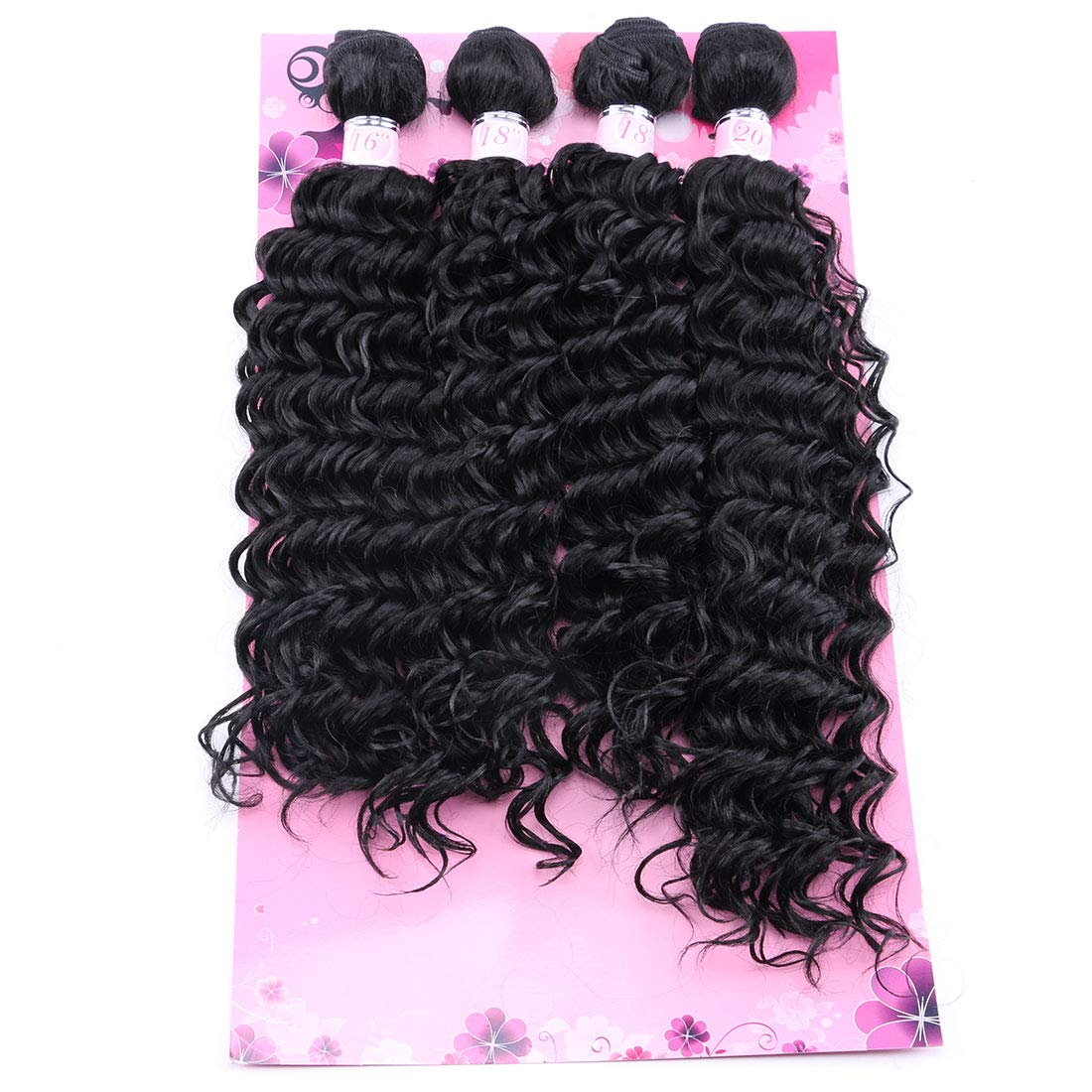 FRELYN Deep Wave Curly Synthetic Hair Weave Bundles - Black, 16-20 Inches, 4 Pack