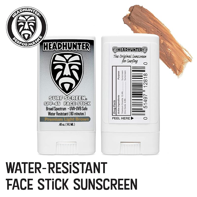 Headhunter Sunscreen Face Stick SPF 45 - Water-Resistant Tint (2 Pack, 80 Min) for Surf & Outdoor