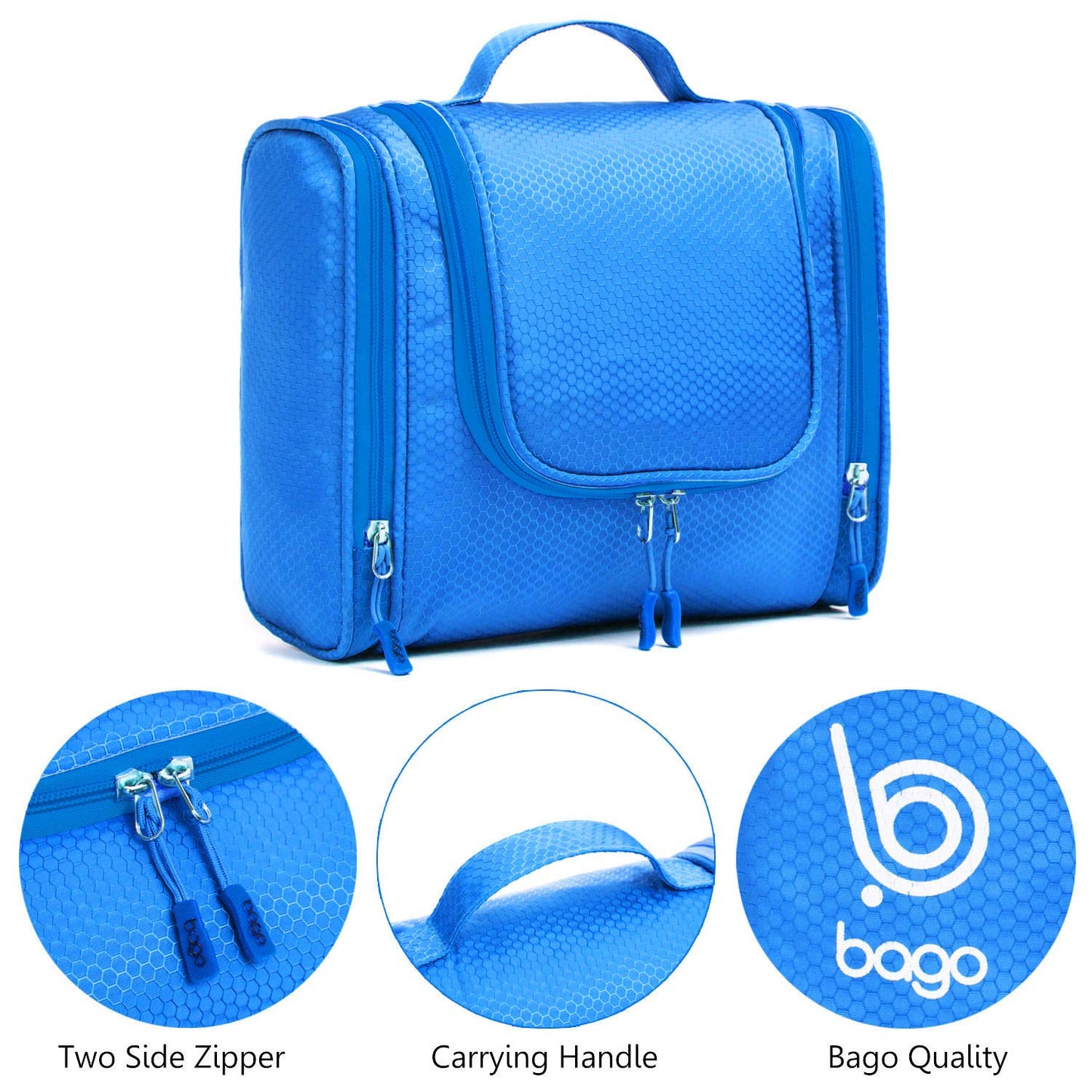 Bago Travel Toiletry Bag for Women and Men - Large Waterproof Hanging Large Toiletry Bag for Bathroom and Travel Bag for Toiletries Organizer -Makeup Bag (Blue)