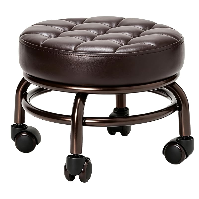 Rolling Pedicure Stool on Wheels - Dark Brown, 13.39" Seat (ET28501) by Elitzia