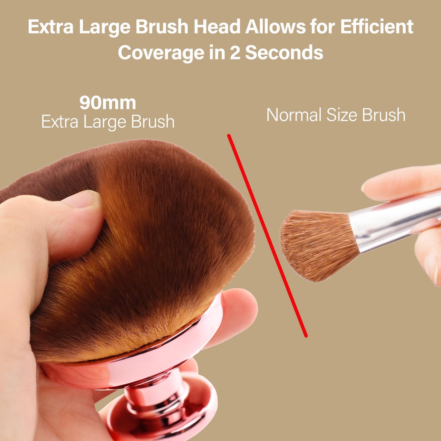 Extra Large Body Makeup Brush For Self Tanner, Leg Makeup &Bronzer Blend,90 mm Wide-headed Kabuki Brush Provides More Even &Pretty Application, Oval Face&Back Makeup Brush, Wet&Dry Use- Pink Rose Gold