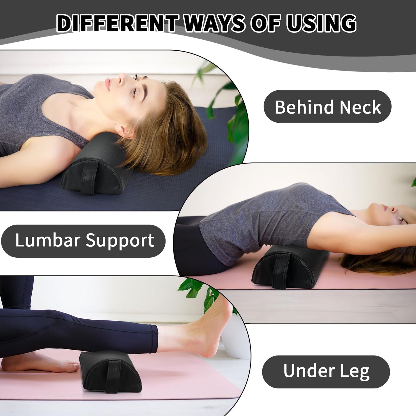 Ripeng 4 Pcs Half Round Massage Table Bolster Pillow Pad Semi-Round Massage Pillow Cushion with Strap Handle Black Durable Professional Bolster Support Pad for Leg, Knee, Neck, Back, Spa