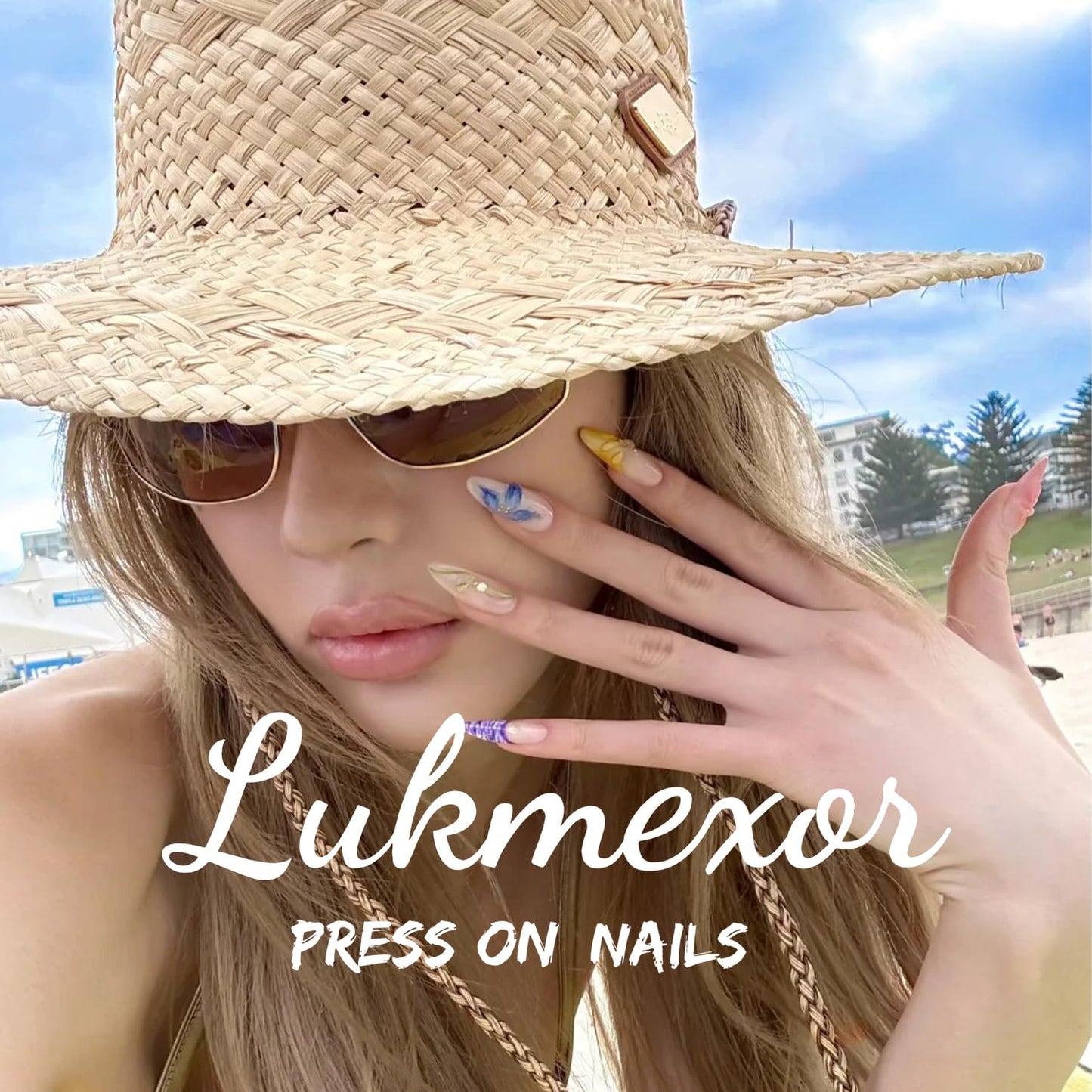 Flower Almond Press On Nails Medium Fake Nails For Spring With 3D Floral Rhinestones Design False Nail Press Ons Flossy Pink Stick On Nails Spring Summer Glue On Nails For Women Nail Supplies