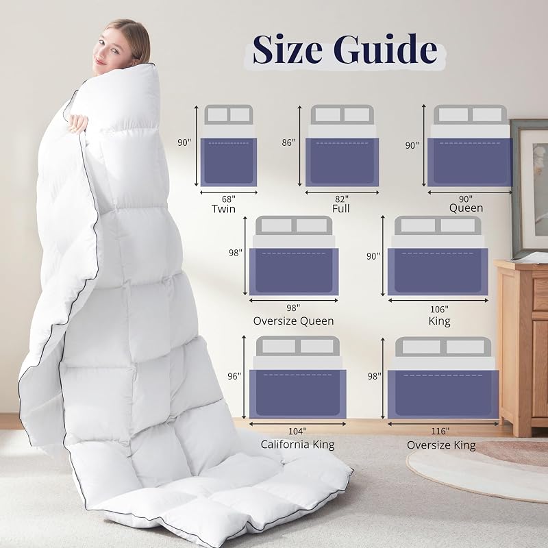 Queen Goose Down Duvet Insert - All-Season Comfort, 100% Cotton Shell, Hotel Quality