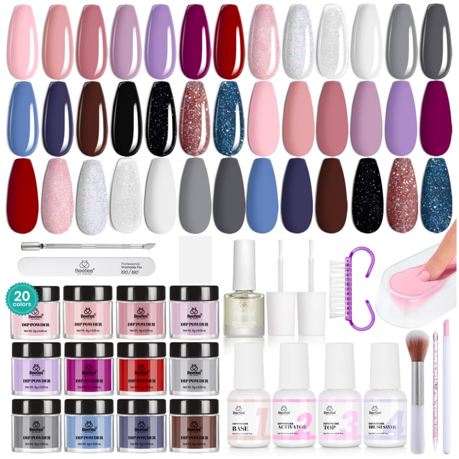 Beetles 20-Color Pink Nude Dip Powder Nail Kit - Jelly Effect & Glitter for DIY Manicure