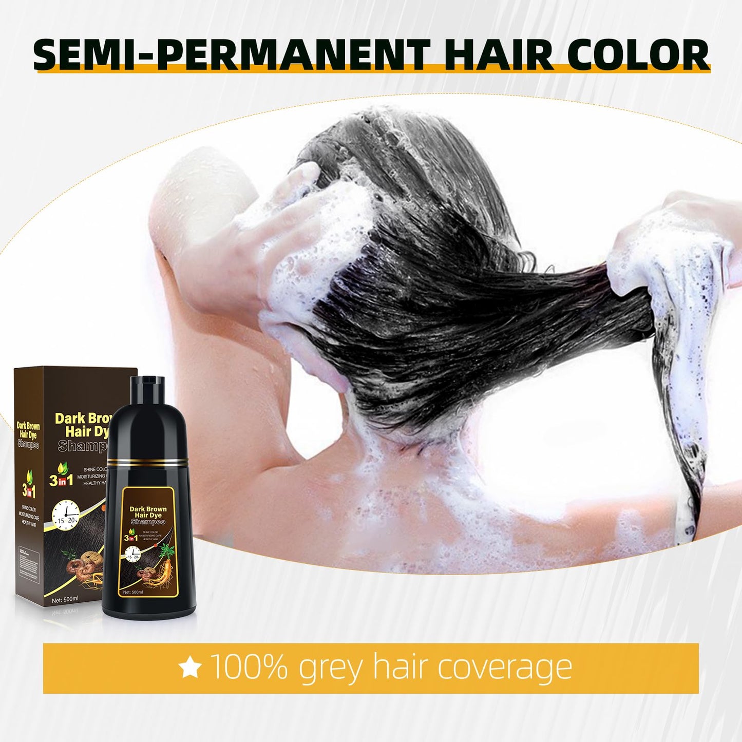 BELEZALIB Dark Brown Hair Dye Shampoo, Hair Color Shampoo 3 in 1, Semi-Permanent Gray Hair Coverage for Woman & Man, Mild Formula, Lasts 30 Days(16.90 oz)