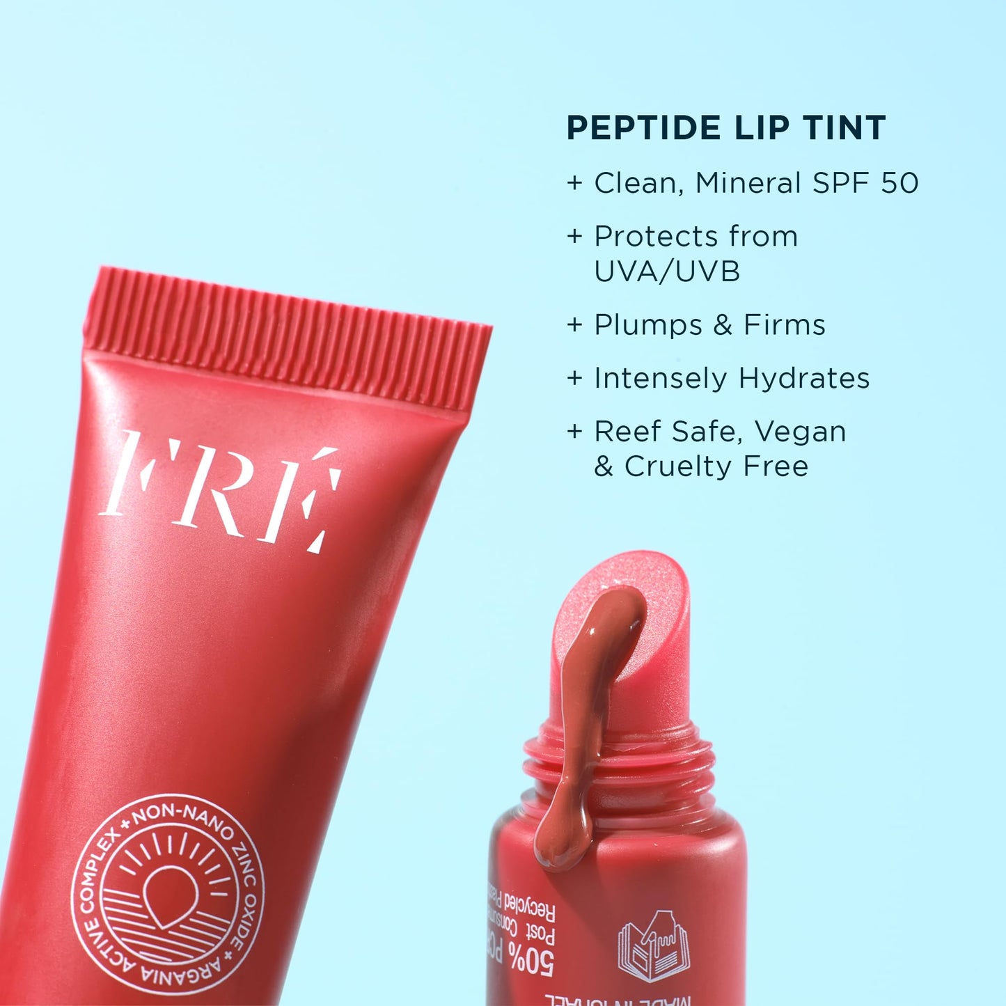 FRÉ PLUMP ME Peptide Lip Tint SPF 30 Monaco, Tinted Lip Balm with Argania Active Complex™, Shea Butter & 100% Mineral Non-Nano Zinc Oxide for UV Protection, Hydrating Mineral Lip Sunscreen, 0.5 fl.oz
