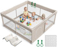 47x47in Baby Playpen with Mat (Grey) — Play Yard for Babies & Toddlers, Foldable