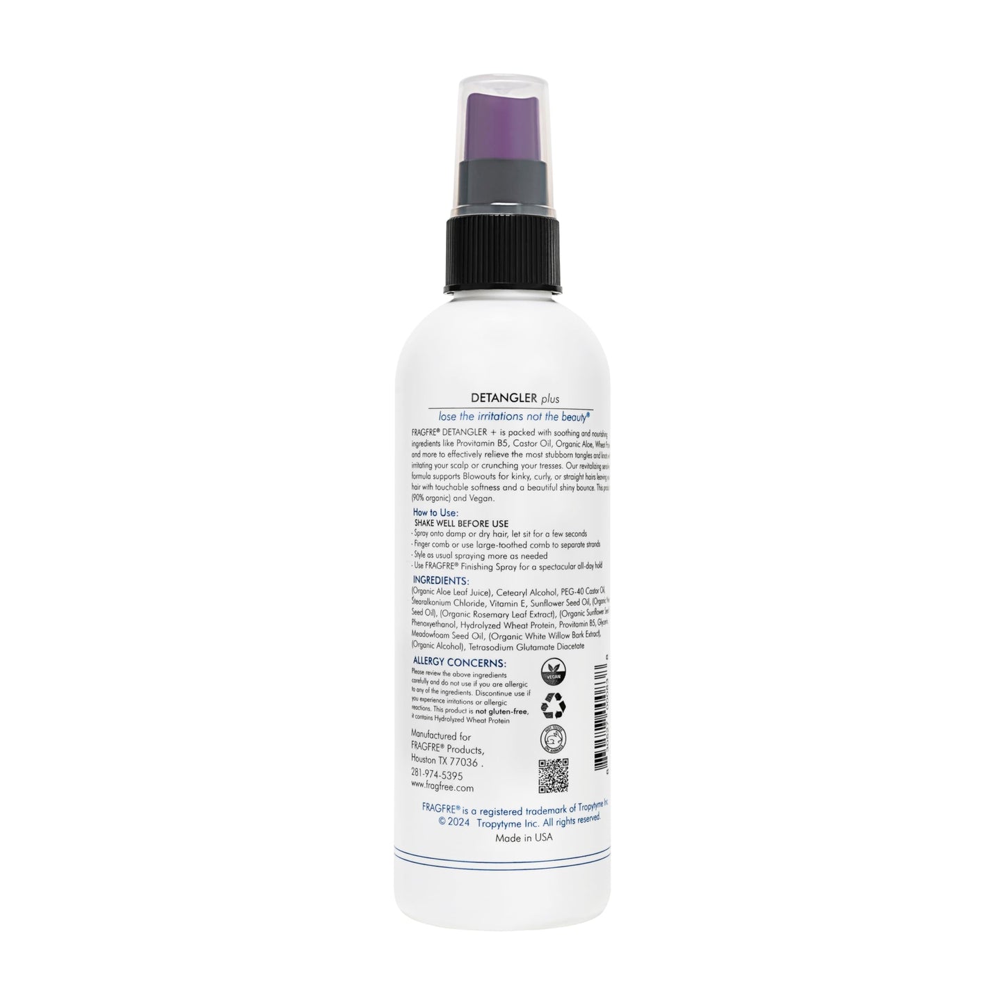 FRAGFRE Detangler plus Styling Hair Spray 8 oz - Heat Protectant and Blowout Spray - Leave in Conditioner for Sensitive Skin - Fragrance Free Hypoallergenic Unscented - Anti Frizz Vegan Cruelty Free