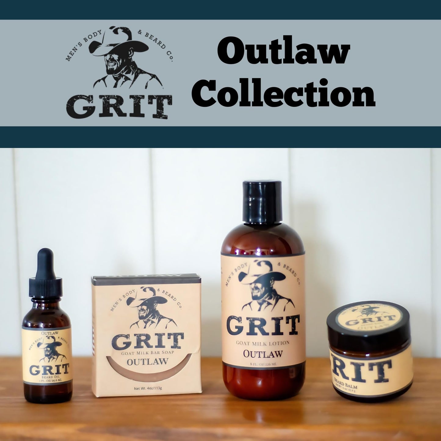 GRIT Beard Balm Outlaw (1.6 oz) | All Natural | Styles, Strengthens & Softens Beards & Mustaches | Moisturizes Skin | Leave in Conditioner Wax for Men