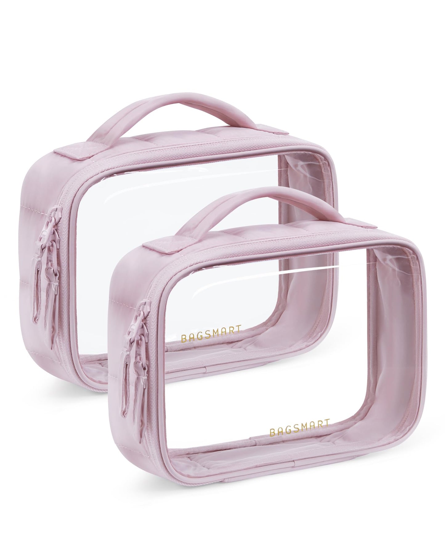 BAGSMART 2 Pack Clear Toiletry Bag, Puffy Edges TSA-Approved Travel Makeup Bag, Large Opening with Handle, Cosmetic Organizer with Double Zipper for Women