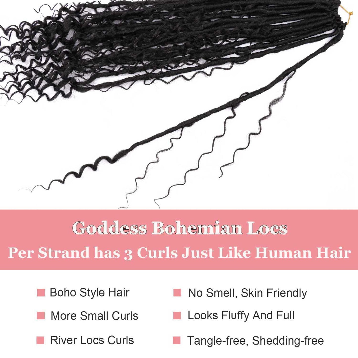 Boho Faux Locs Crochet Hair 24 Inch 8 Packs Soft Locs Curly Ends Bohemian Goddess Locs Crochet Hair for Black Women (1B, 24 Inch(pack of 8))