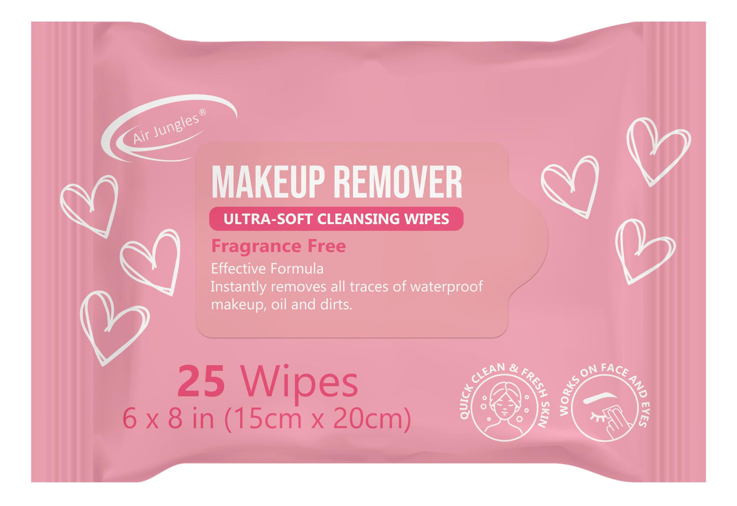 Air Jungles Makeup Remover Wipe 25 Counts, Fragrance-Free, Gently Removes Waterproof Makeup and Oil, Face Cleansing Towelettes, Alcohol Free, Infused Vitamin E for All Skin Type