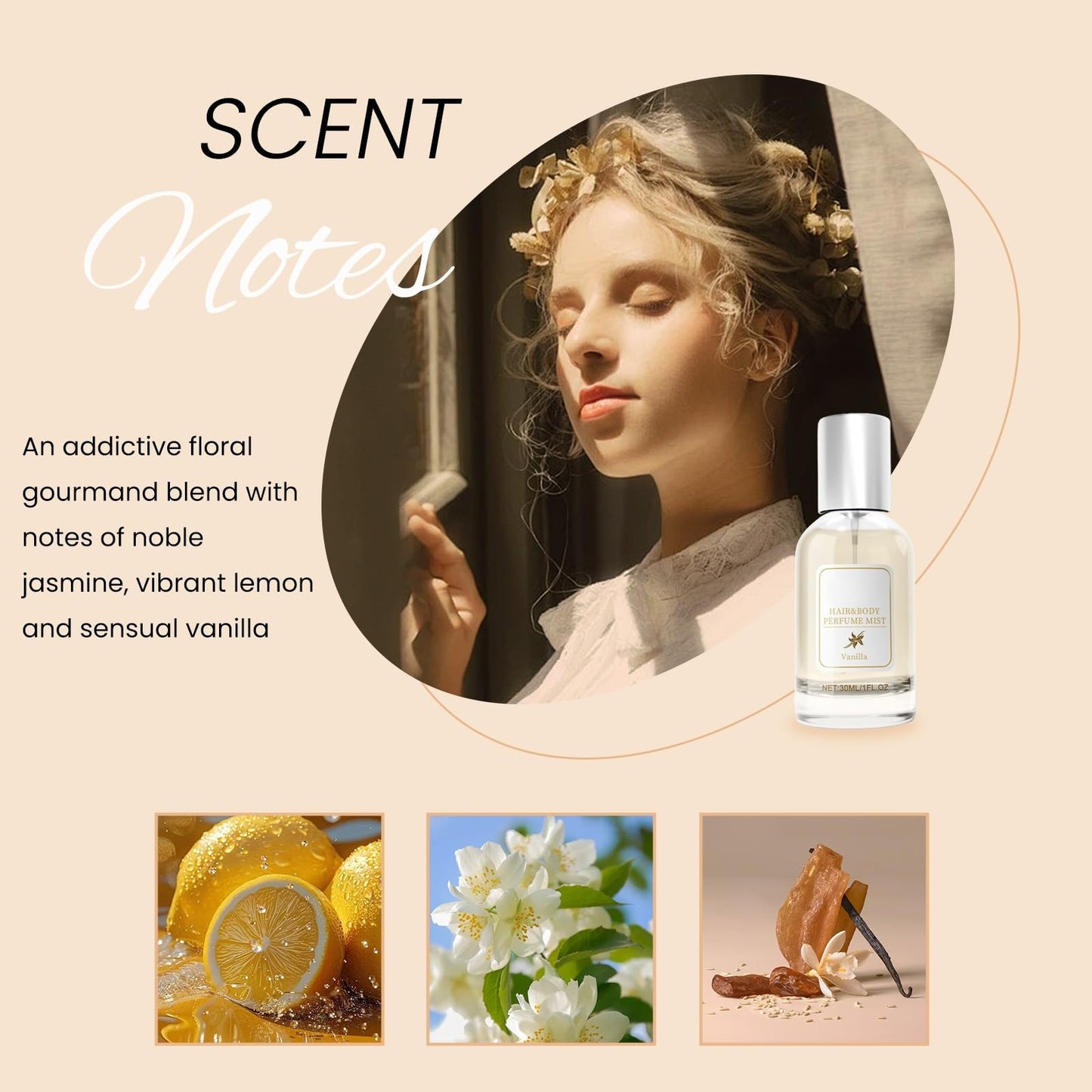 Mxvbaty Hair Perfume for Women Vanilla Pheromone, Hair & Body Shine Spray Nourishing and Hydrating Mist Fragrance, Eau Parfum Long Lasting & Add Shine Portable, Light Perfume, 30 ml
