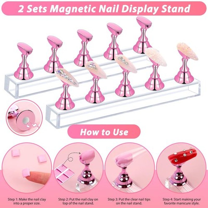 600PCS Clear Coffin Nail Tips Set with Glue, Display Stand & Nail Tools - Qinzave Acrylic Full Cover
