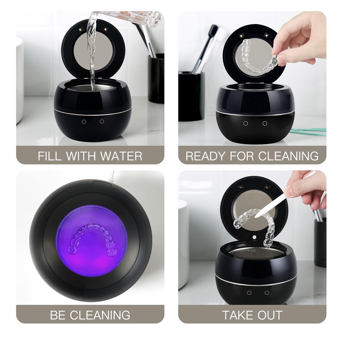 Ultrasonic Retainer Cleaner Machine Denture Cleaning Pod Portable Night Guard Cleaner for Mouth Guards, Jewelry Cleaner with Digital Timer, Dual Cleaning Mode