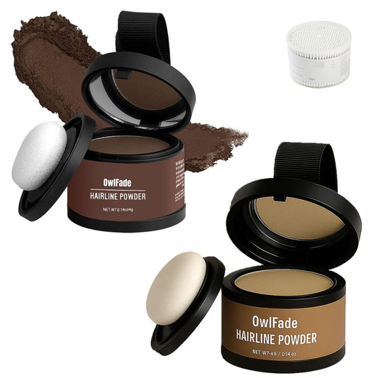 Owlfade - Precision Hairline Powder, Jolly Owls Hairline Shadow Powder, Owl Fade Natural hair Root Touch Up powder, Long-Lasting & Waterproof for Women Men (Hazel Brown+Medium Blonde, 1)