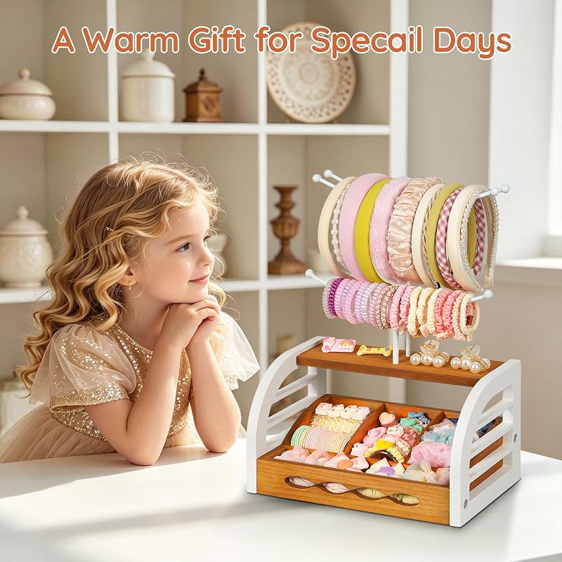 Headband Holder Stand with Dividers – 3-Tier Hair Accessories Organizer, White
