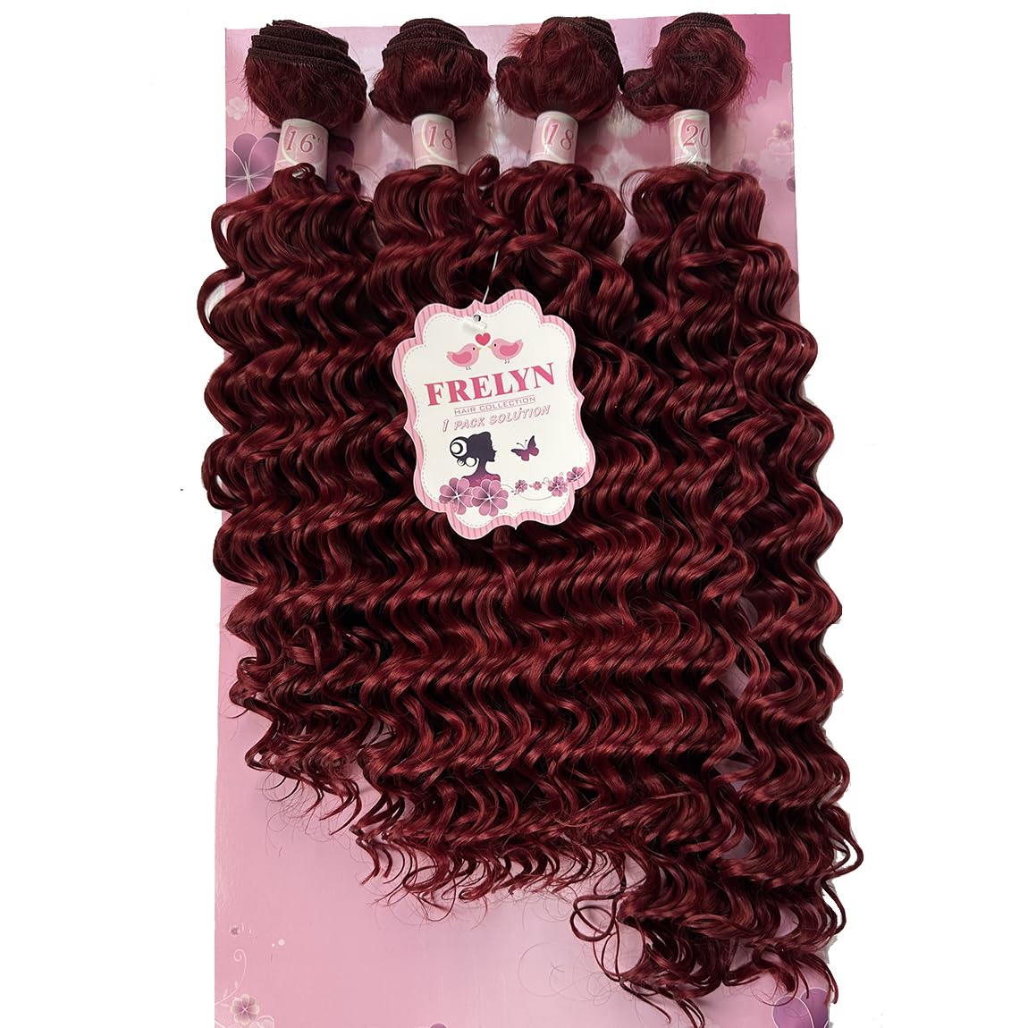 FRELYN Deep Wave Curly Synthetic Hair Weave Bundles - Black, 16-20 Inches, 4 Pack