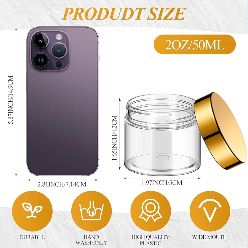 36 Pcs 2 oz Plastic Jars with Gold Lids – Wide Mouth Travel Containers, Satinior (Variation: Gold+2 oz)