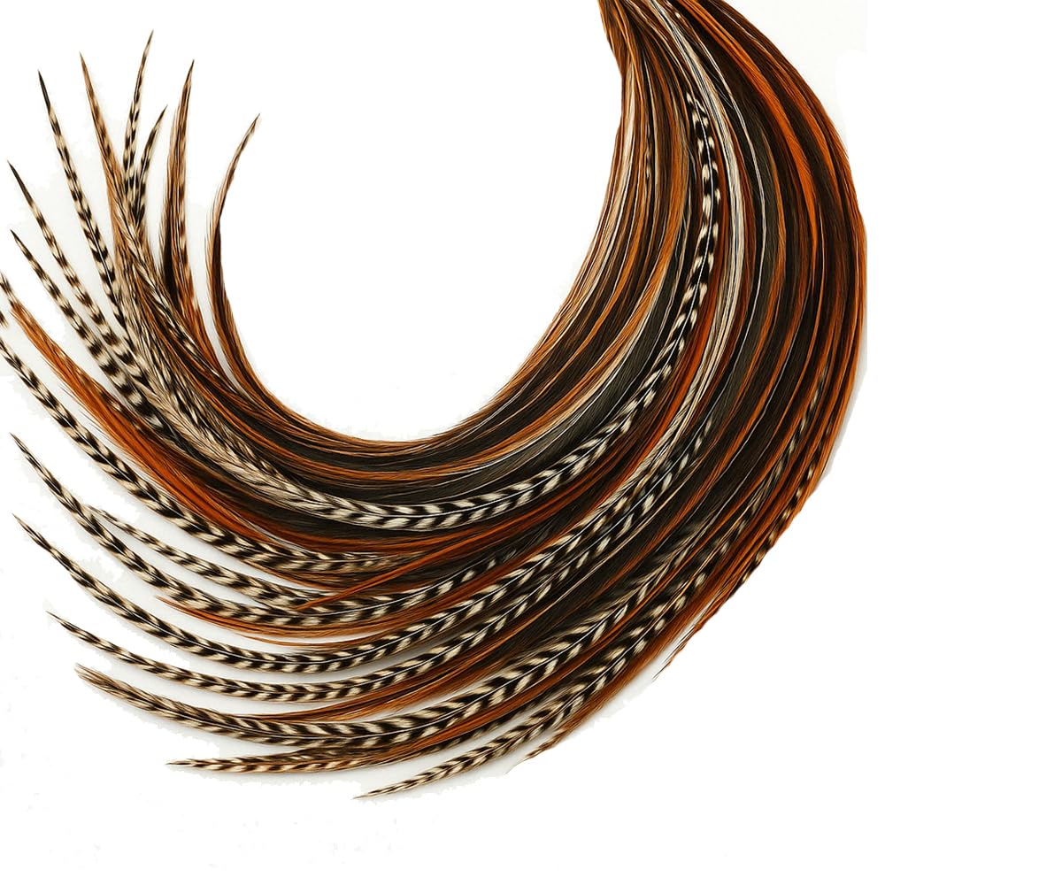 25 Feather Hair Extension Kit 7"-13" long – 100% Real Rooster Feathers – Long, Natural Strands by Sexy Sparkles (Dark Browns)